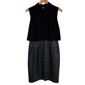 Frank Lyman black Sheath Dress Studded Faux Leather Layered Size 4